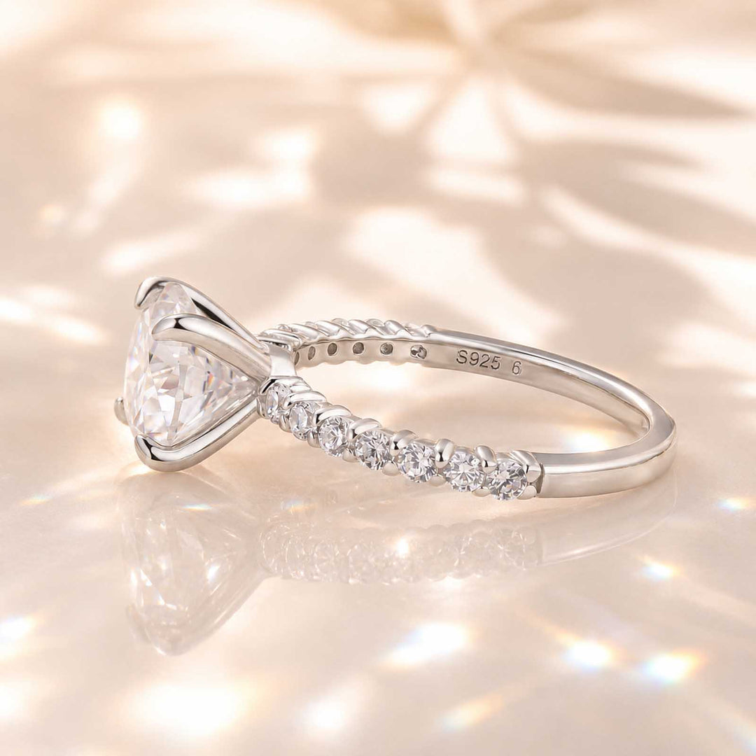 S925 Moisssanite 2.0Ct Round Cut Partial Side Paving Engagement Ring Travel Ring Women