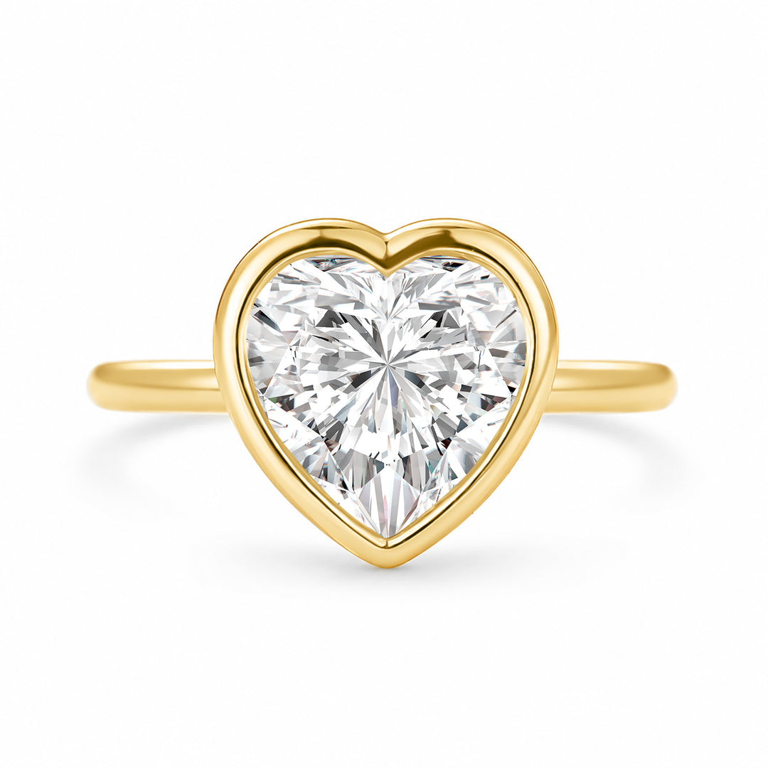 S925 Moissanite 3.0Ct Heart Bezel-Set Solitaire 18K Gold Plated Ring