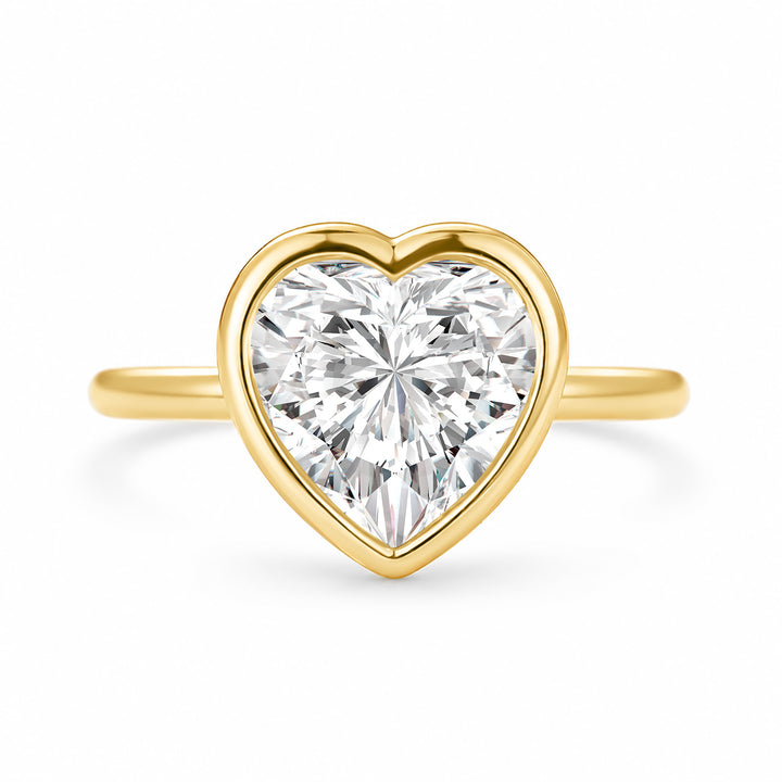 S925 Moissanite 3.0Ct Heart Bezel-Set Solitaire 18K Gold Plated Ring