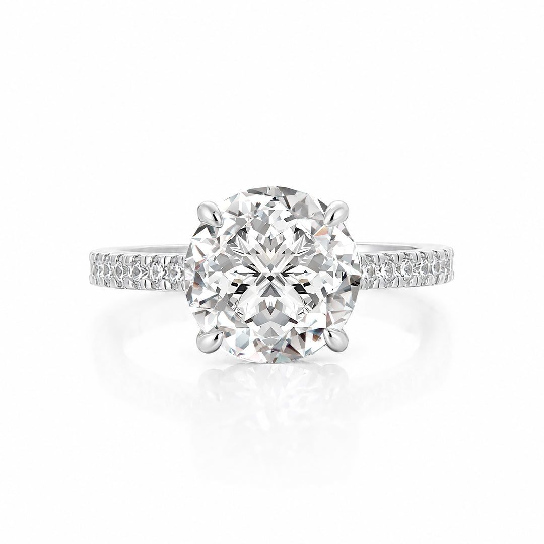 Moissanite 3.0Ct～4.0 Ct Round White Gold Pave Engagement Ring