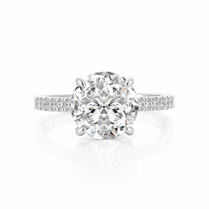 Moissanite 3.0Ct～4.0 Ct Round White Gold Pave Engagement Ring