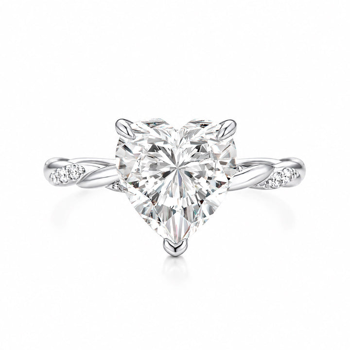 S925 Elegant Moissanite 3.0Ct Heart Cut Twist Romantic Everyday Wearable Ring For Date Nights