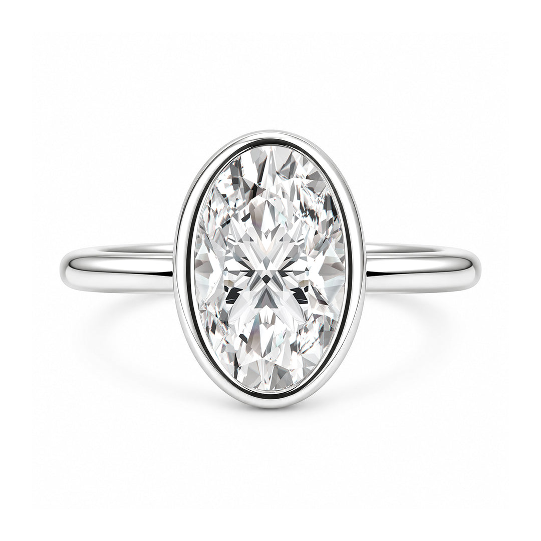 Moissanite 3.0Ct Oval Cut Bezel Set Solitaire Engagement Ring