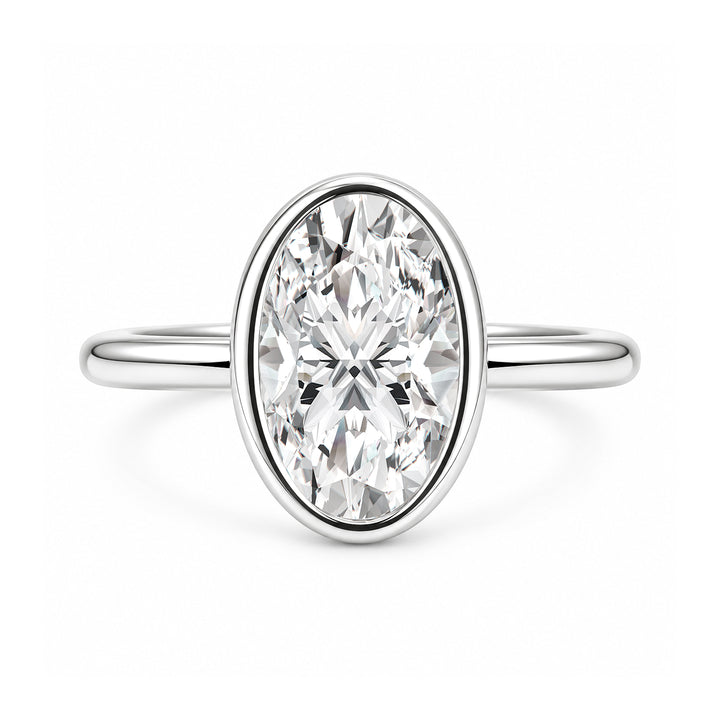 Moissanite 3.0Ct Oval Cut Bezel Set Solitaire Engagement Ring