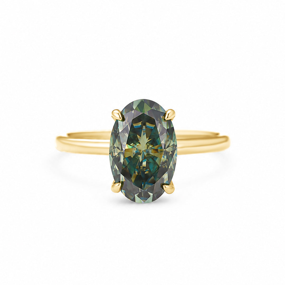 Moissanite 3.0Ct Green Oval Hidden Halo Solitaire Travel Ring in Sterling Silver