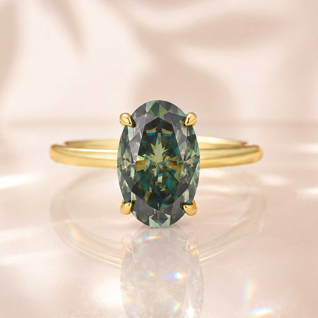 Moissanite 3.0Ct Green Oval Hidden Halo Solitaire Travel Ring in Sterling Silver