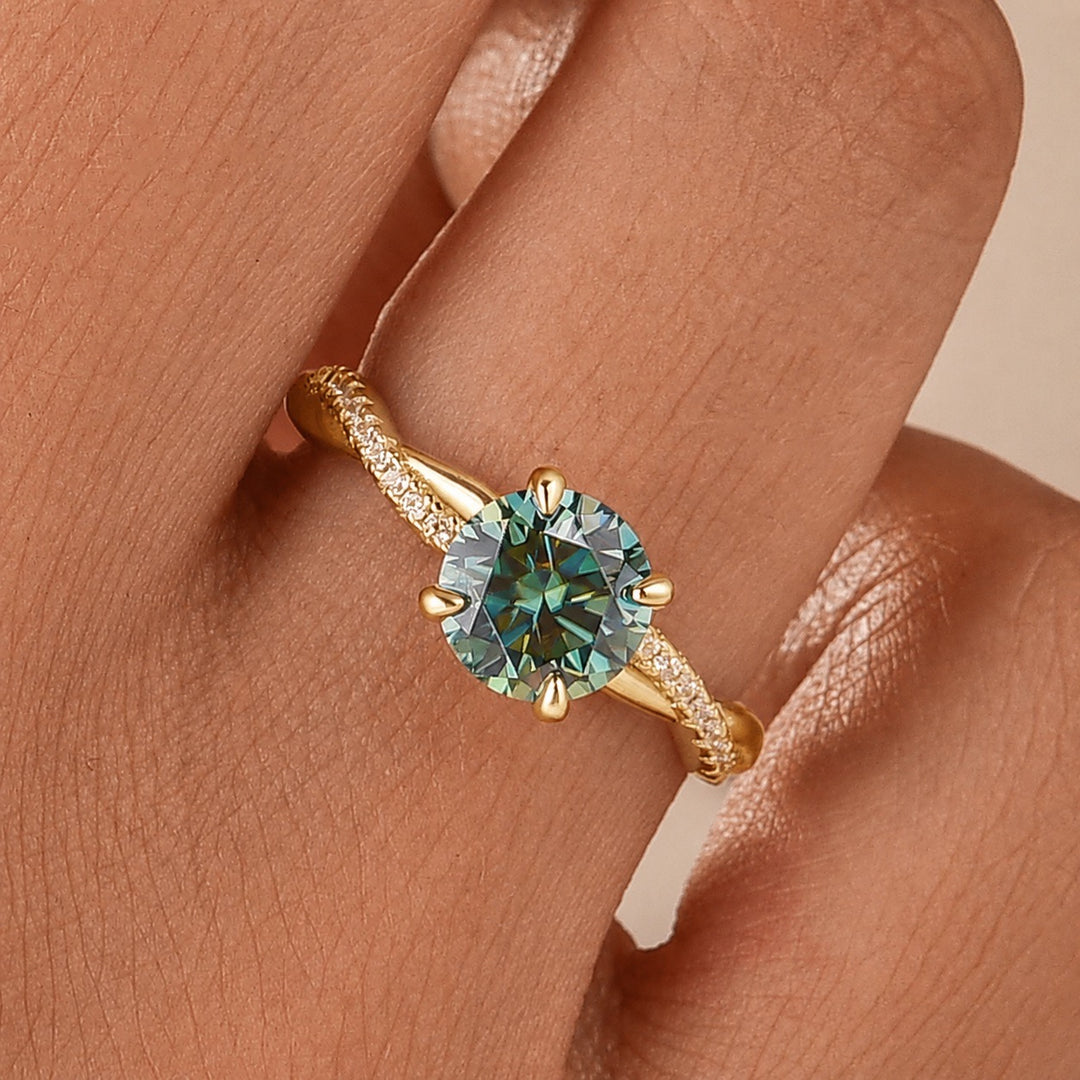 S925 Moissanite 1.2Ct Chic Round Cut Nature-inspired Green Twist Ring For Everyday Wear