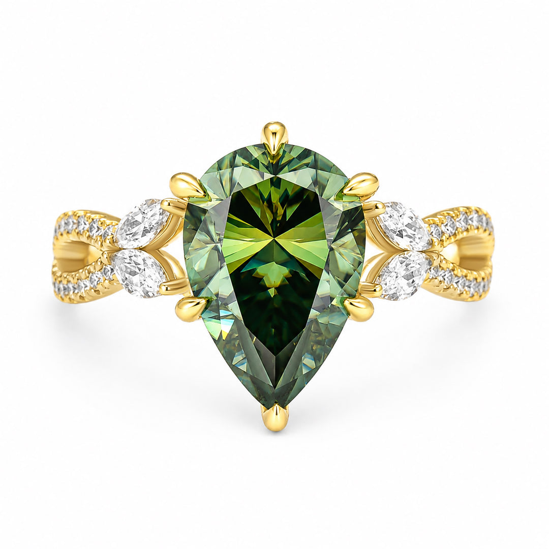 S925 Moissanite 3.5Ct Split Shank Nature-inspired Green Stone Ring For Travel