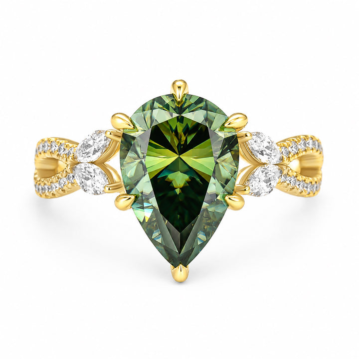 S925 Moissanite 3.5Ct Split Shank Nature-inspired Green Stone Ring For Travel