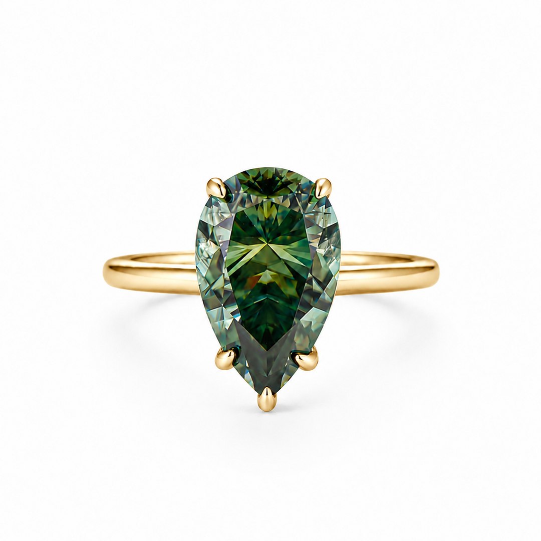 Moisanite 4.0Ct Pear Cut Green Solitaire Promises Travel Ring
