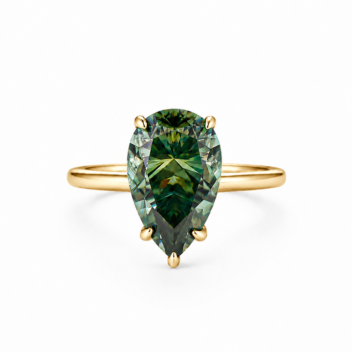 Moisanite 4.0Ct Pear Cut Green Solitaire Promises Travel Ring