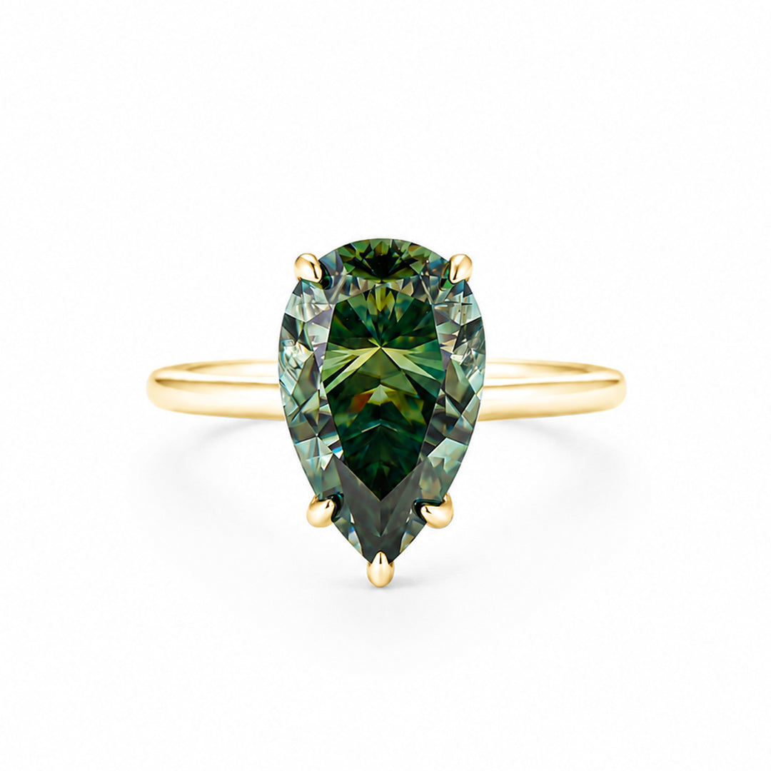 S925 Moisanite 4.0Ct Pear Cut Green Solitaire Promises Travel Ring For Women