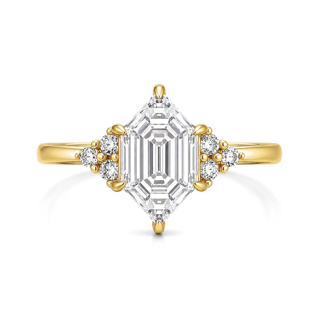 Moissanite 2.0Ct Elongated Hexagon Cut Side Stone Everyday Wearable Ring