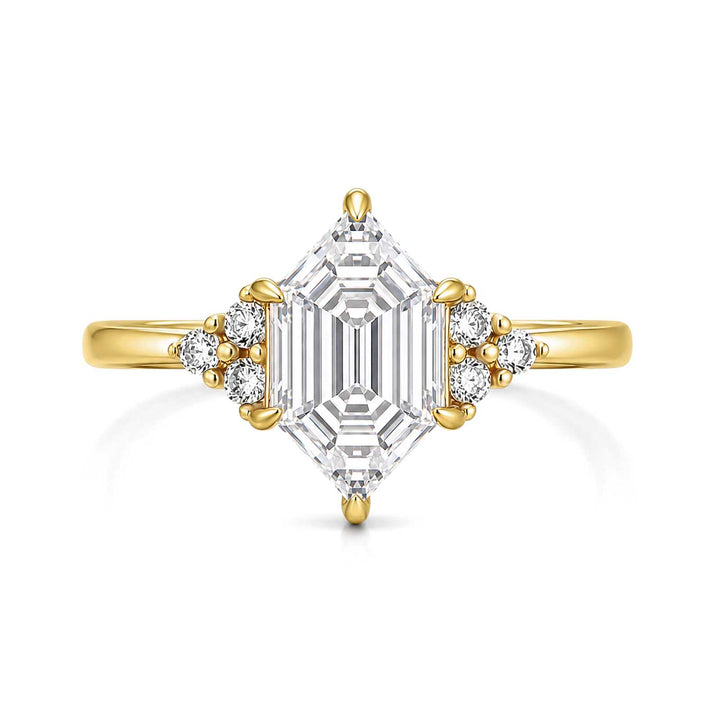 Moissanite 2.0Ct Elongated Hexagon Cut Side Stone Everyday Wearable Ring