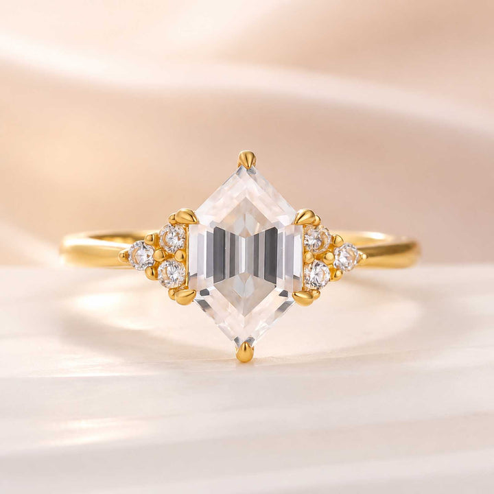 Moissanite 2.0Ct Elongated Hexagon Cut Side Stone Everyday Wearable Ring