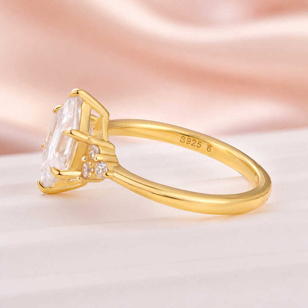 Moissanite 2.0Ct Elongated Hexagon Cut Side Stone Everyday Wearable Ring