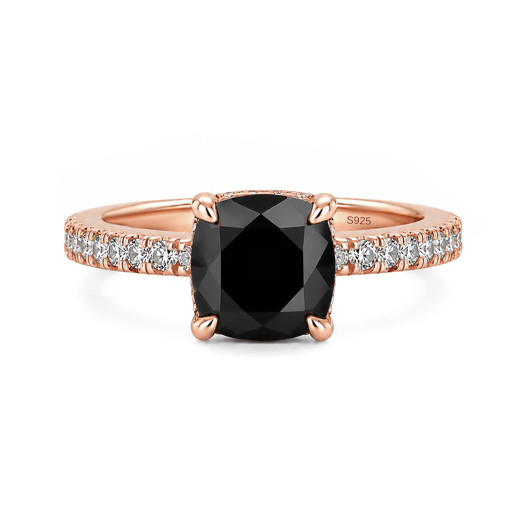 S925 Moissanite 2.0CT Cushion Cut Vintage Black Stone Paving Band Travel Ring For Women