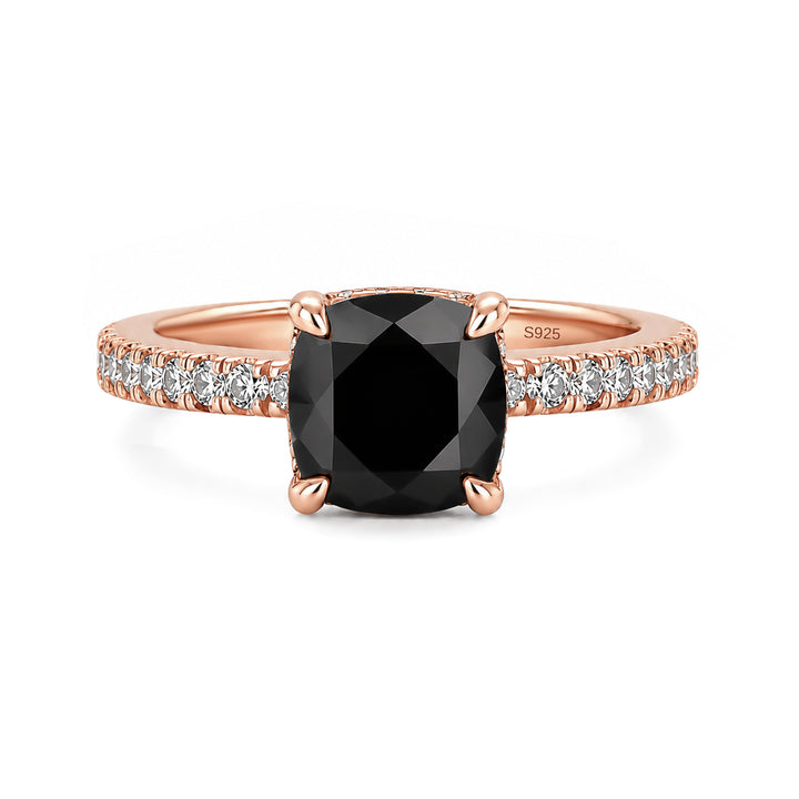 S925 Moissanite 2.0CT Cushion Cut Vintage Black Stone Paving Band Travel Ring For Women