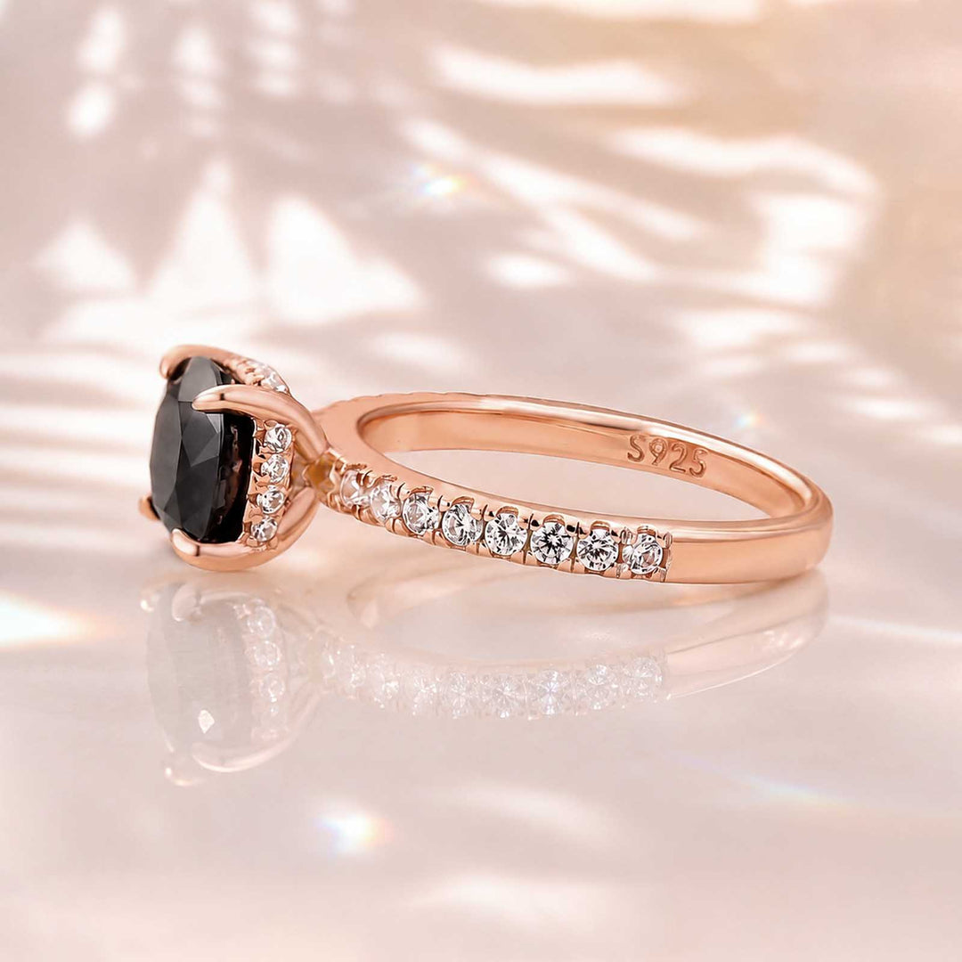 S925 Moissanite 2.0CT Cushion Cut Vintage Black Stone Paving Band Travel Ring For Women