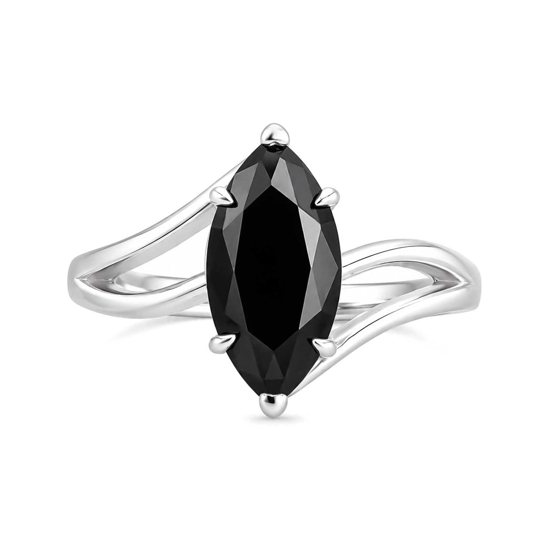 Moissanite 2.0Ct Marquise Cut Split Shank Slitaire Black Stone Travel Ring For Women