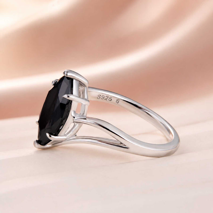 Moissanite 2.0Ct Marquise Cut Split Shank Slitaire Black Stone Travel Ring For Women