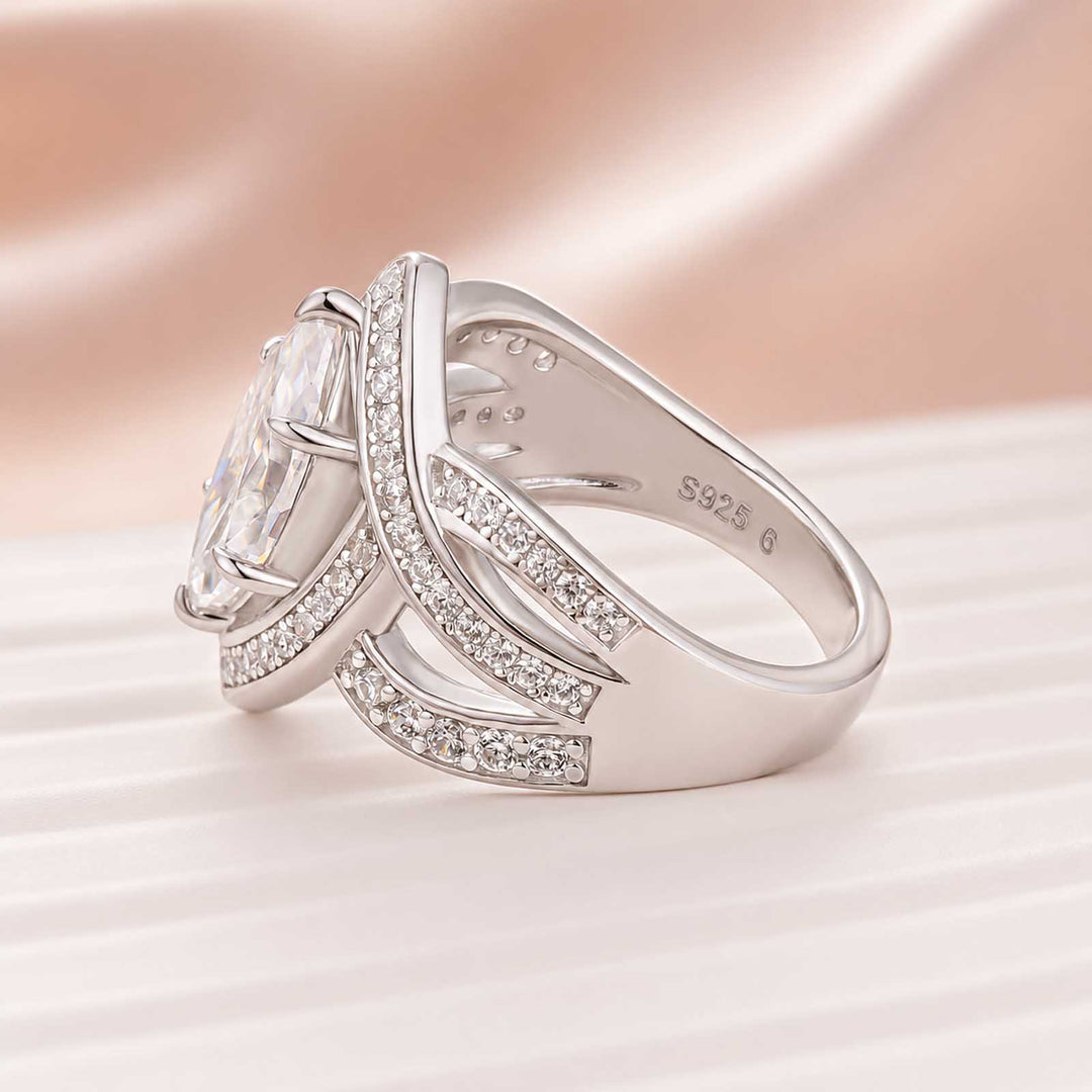 Moissanite 2.0Ct Marquise Vintage Halo Ring With Intertwined Split Band In Sterling Silver
