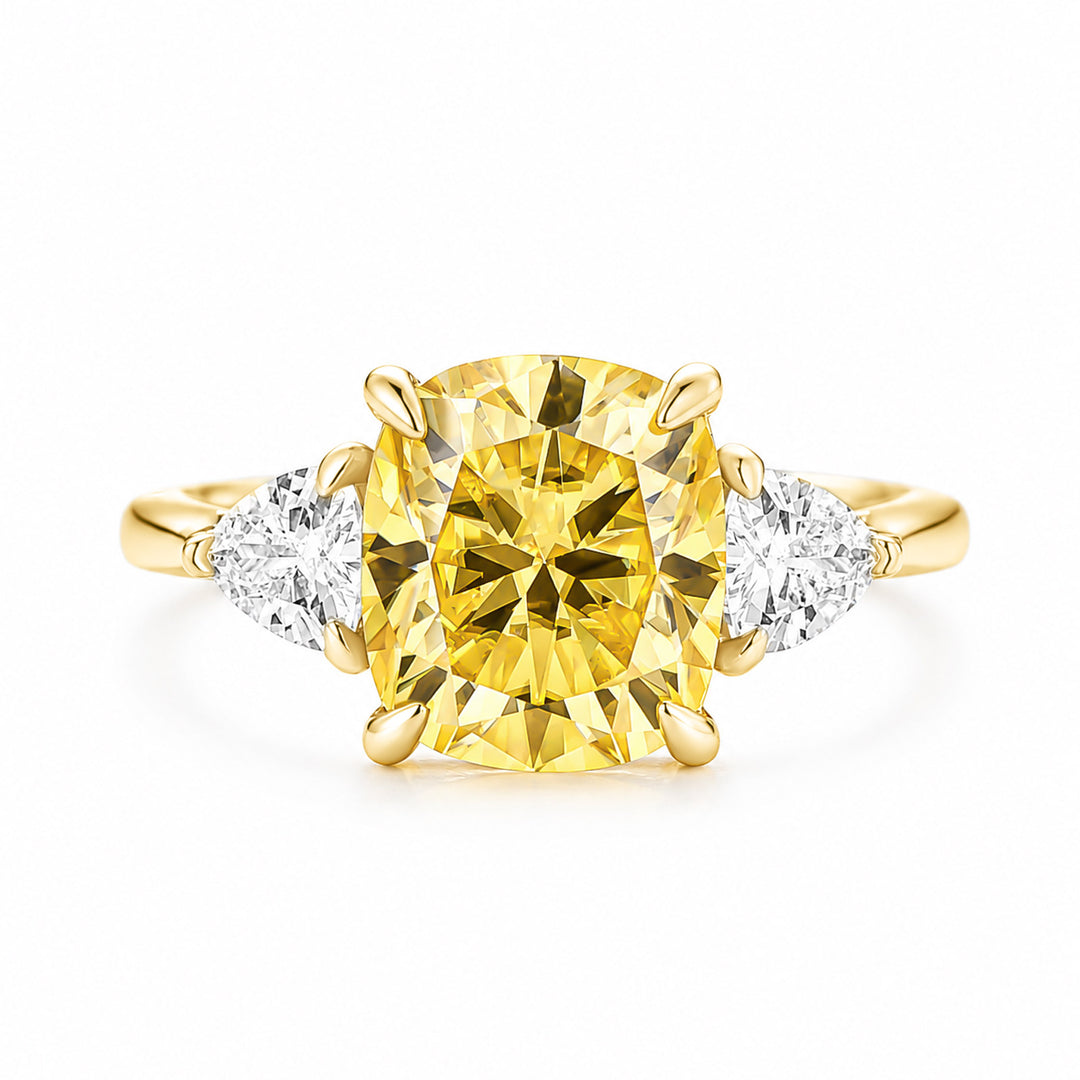 Moissanite 3.0Ct Lemon Yellow Cushion Cut Three-Stone Promise Ring For Women