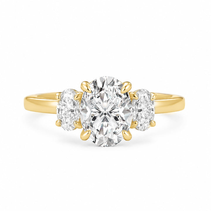Moissanite 2.0Ct Three Stone Oval Cut 18K Yellow Gold Plated Engagement Ring In Sterling Silver