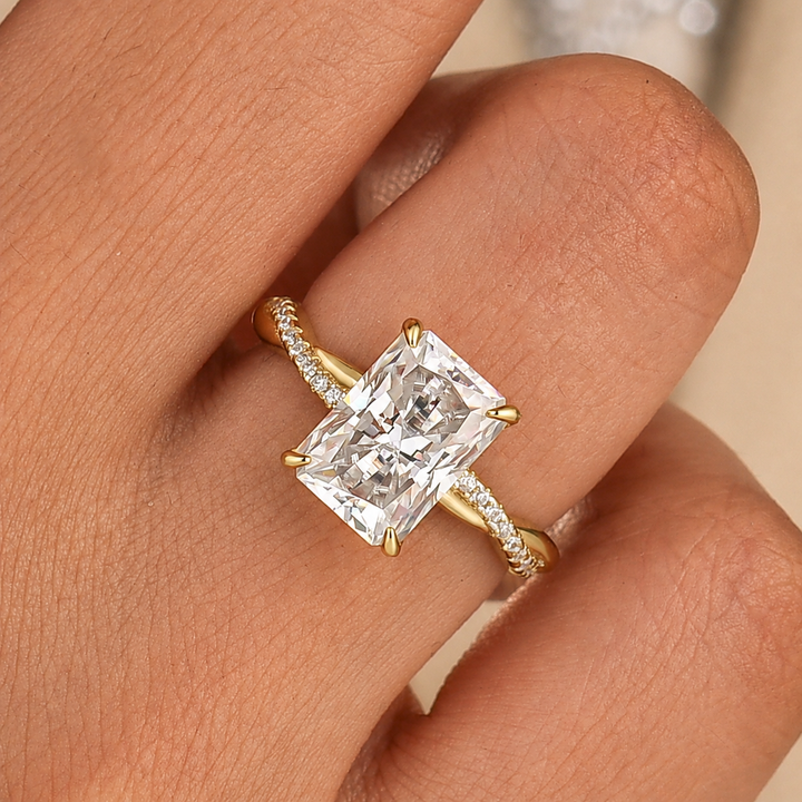 Moissanite 3.5Ct Radiant Twist Promise Ring In 925 Sterling Silver