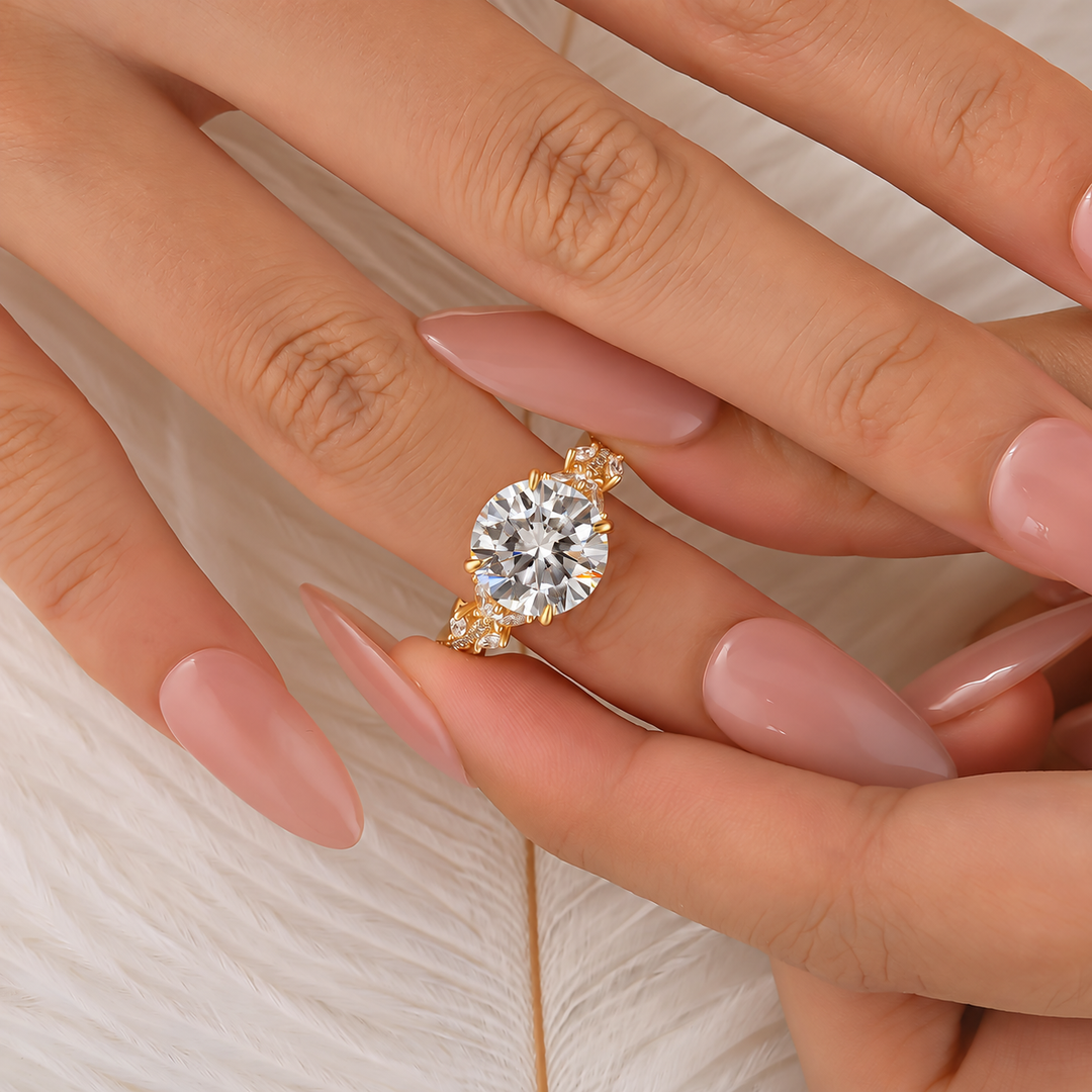 Moissanite 4.0Ct Round Cut Vintage Nature-Inspired Anniversary Ring