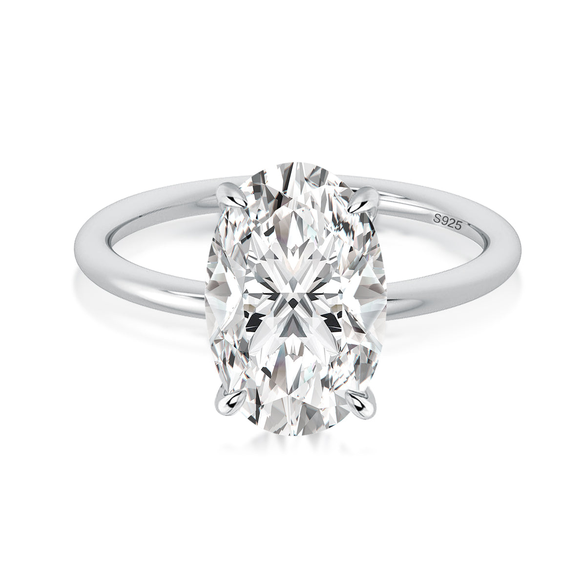 Hidden halo oval moissanite ring in white gold