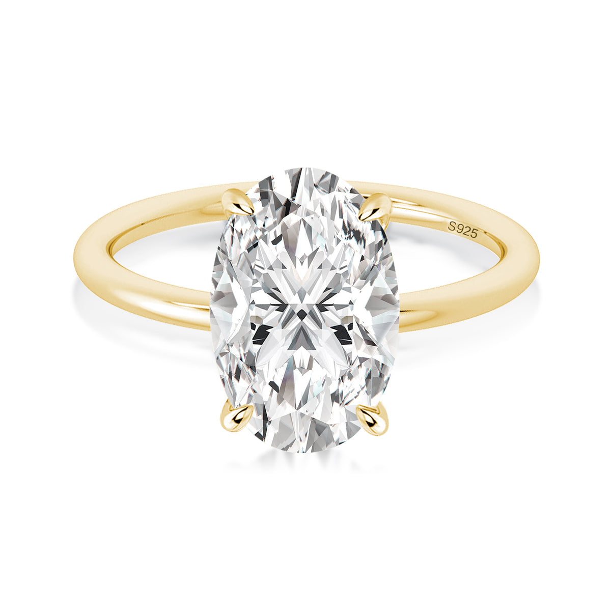 Yellow gold hidden halo oval moissanite ring