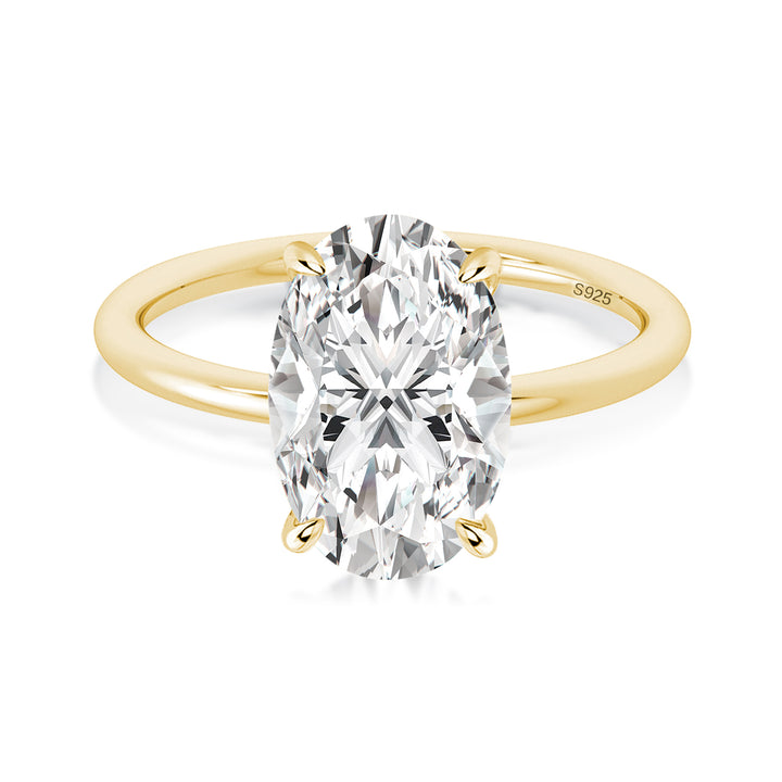 Yellow gold hidden halo oval moissanite ring
