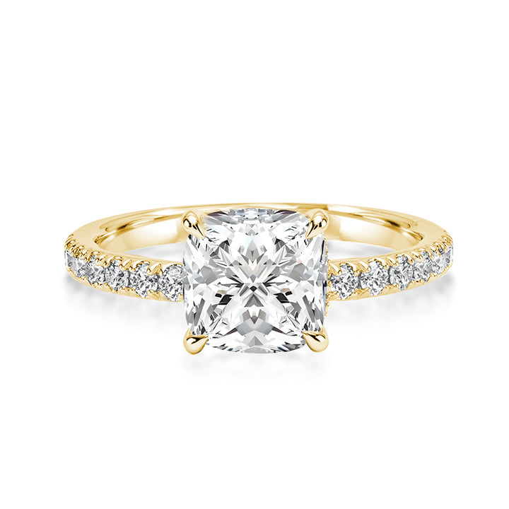 Rodiffy Moissanite 2.0 Ct～2.5 CtSquare Cushion Yellow Gold Promise Ring