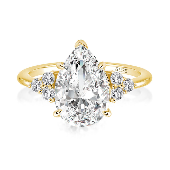 Rodiffy Moissanite 3.0 Ct Pear Cut White/Black Stone Engagement Ring with Round Cut Side Stone