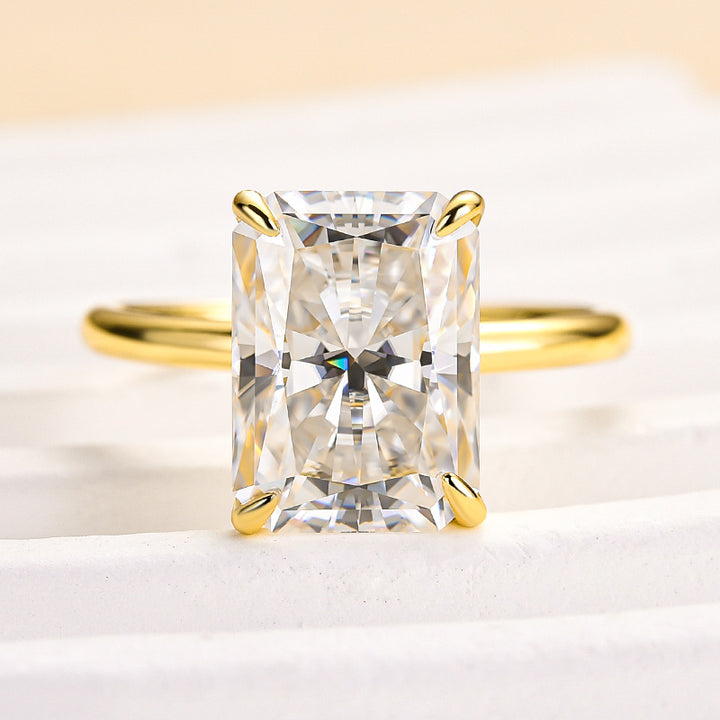 Rodiffy Moissanite 3.5Ct～4.5 Ct Radiant Cut Yellow Gold Engagement Ring