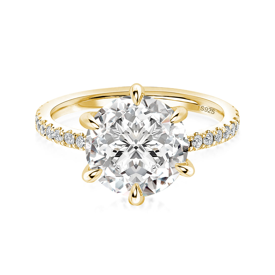 Rodiffy Moissanite 2.0Ct -4.0Ct Round Cut 6 Prong Yellow Gold Promise Ring