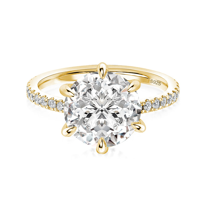 Rodiffy Moissanite 2.0Ct -4.0Ct Round Cut 6 Prong Yellow Gold Promise Ring