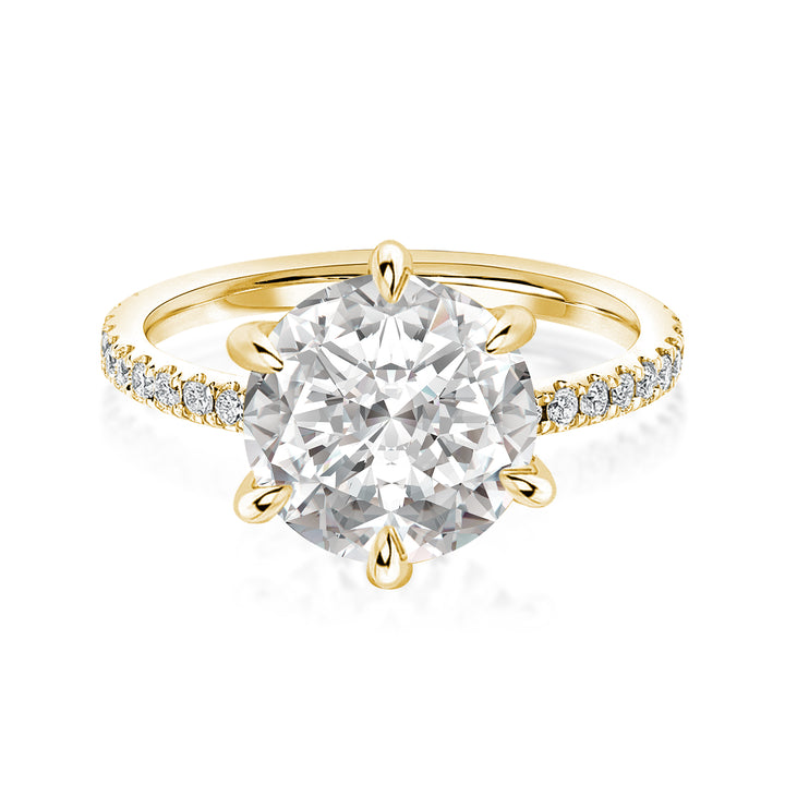 Rodiffy Moissanite 2.0 Ct ~4.0 Ct Round Cut 6 Prong Yellow Gold Promise Ring
