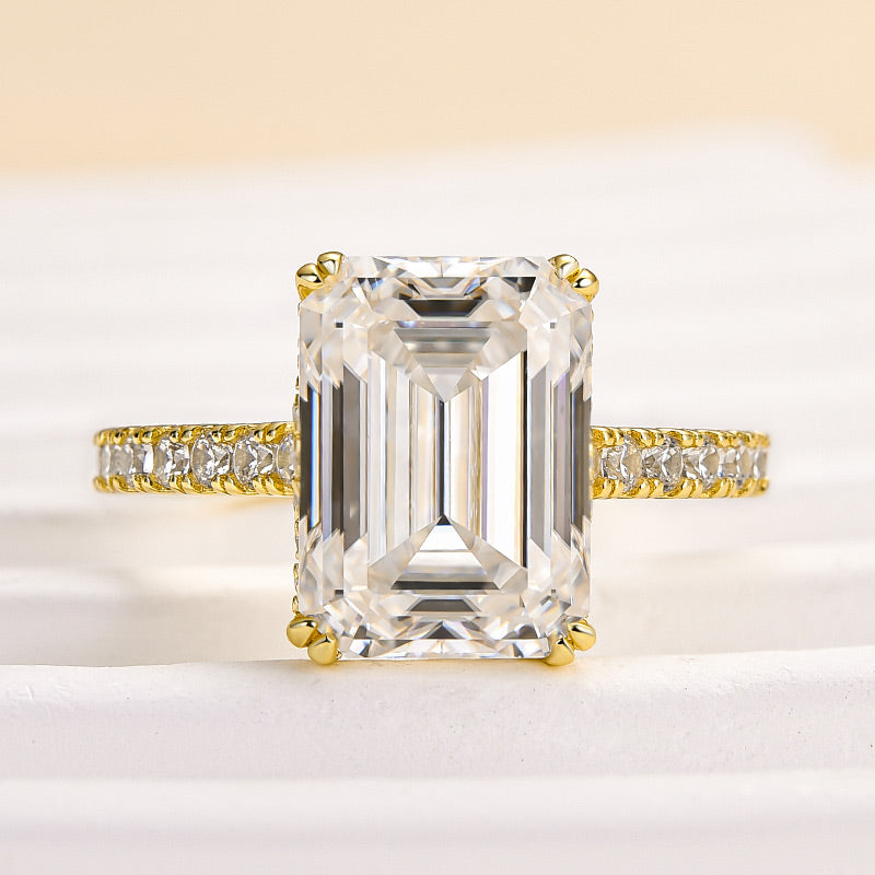 Rodiffy Moissanite 4.5 Ct Emerald Cut Yellow Gold Engagement Ring