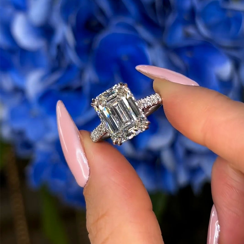 Rodiffy Moissanite 4.5 Ct Emerald Cut Engagement Ring For Women