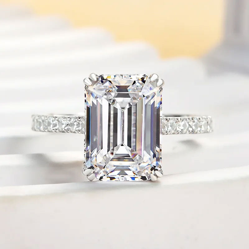 Rodiffy Moissanite 4.5 Ct Emerald Cut Engagement Ring For Women