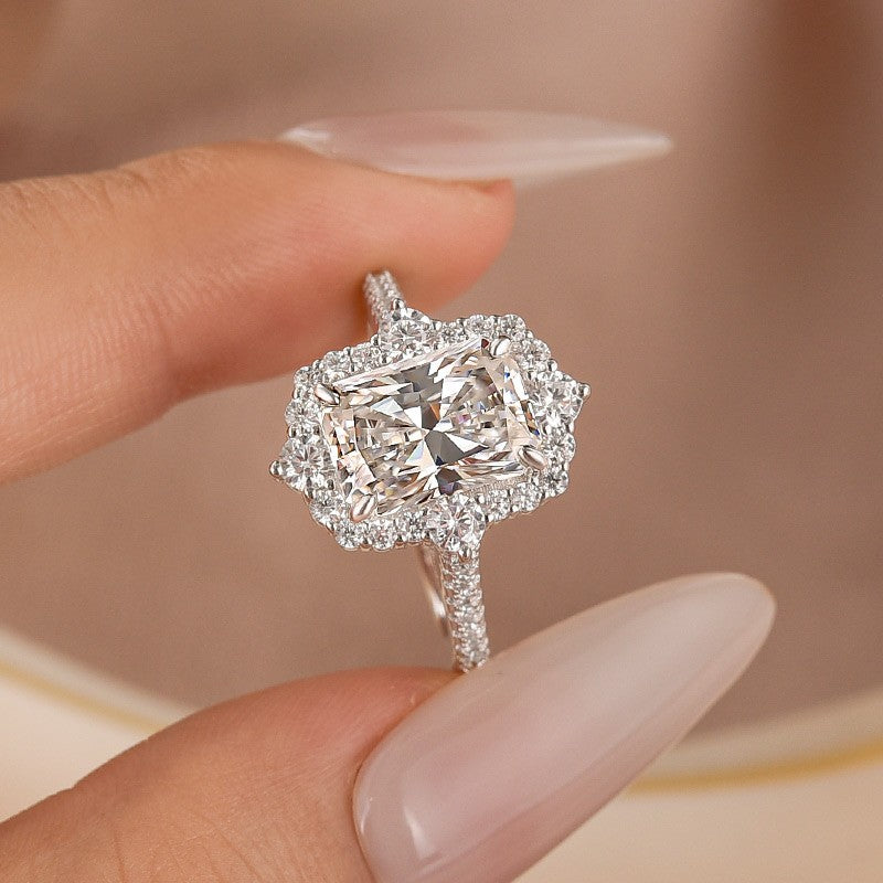 Moissanite 3.0Ct White Gold Halo Radiant Cut Engagement Ring