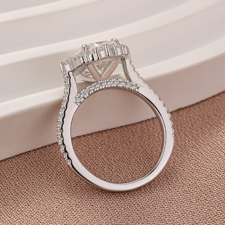Moissanite 3.0Ct Radiant Cut Halo Vintage White Gold Engagement Anniversary Ring in Sterling Silver