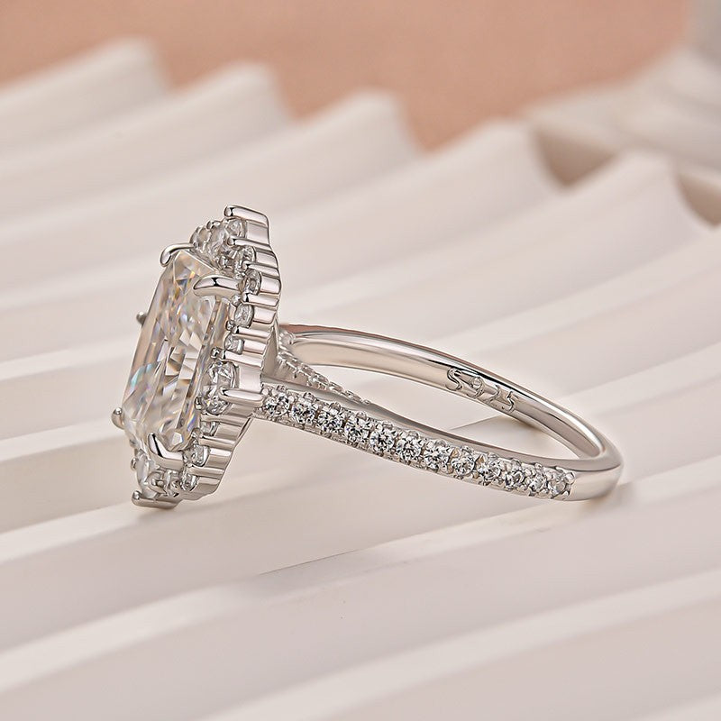 Moissanite 3.0Ct White Gold Halo Radiant Cut Engagement Ring