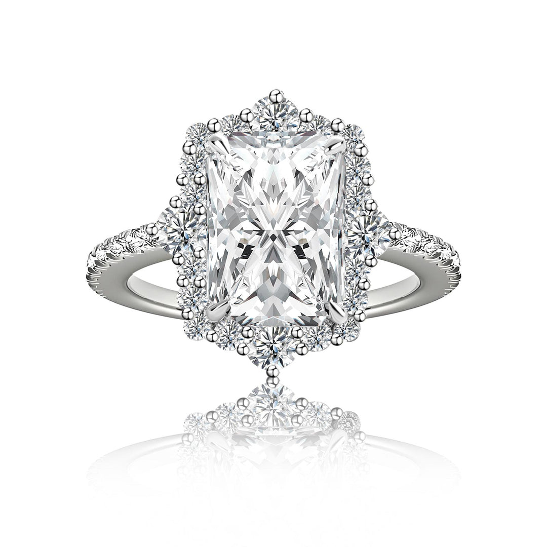 Moissanite 3.0Ct White Gold Halo Radiant Cut Engagement Ring