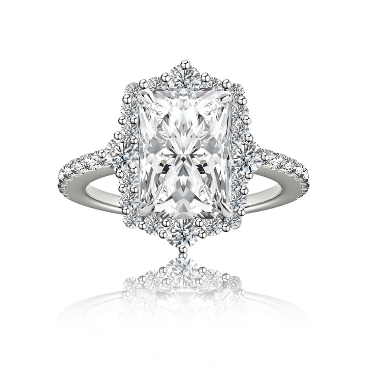 Moissanite 3.0Ct Radiant Cut Halo Vintage White Gold Engagement Anniversary Ring in Sterling Silver