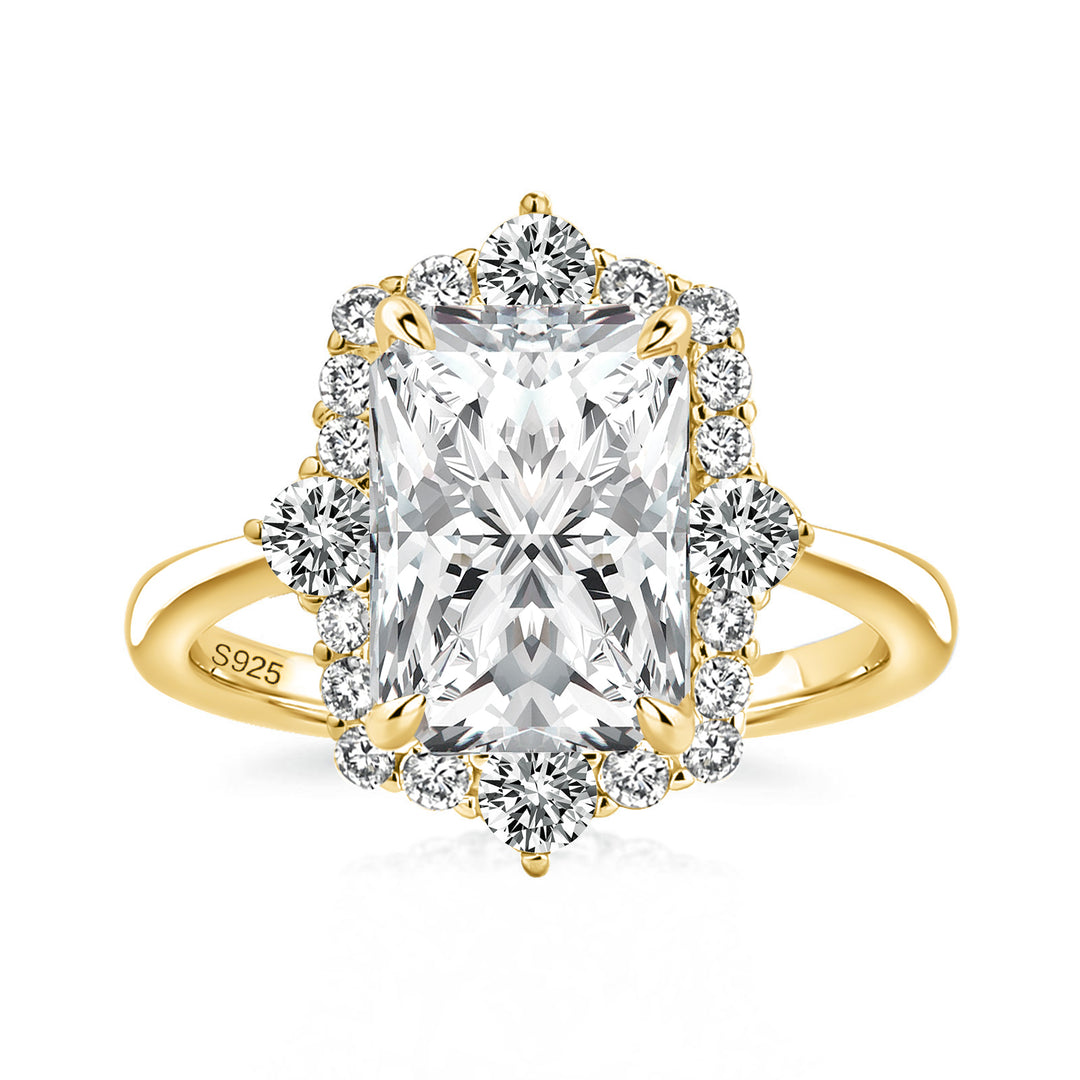 Rodiffy Moissanite 3.0Ct Yellow Gold Halo Radiant Cut Engagement Ring