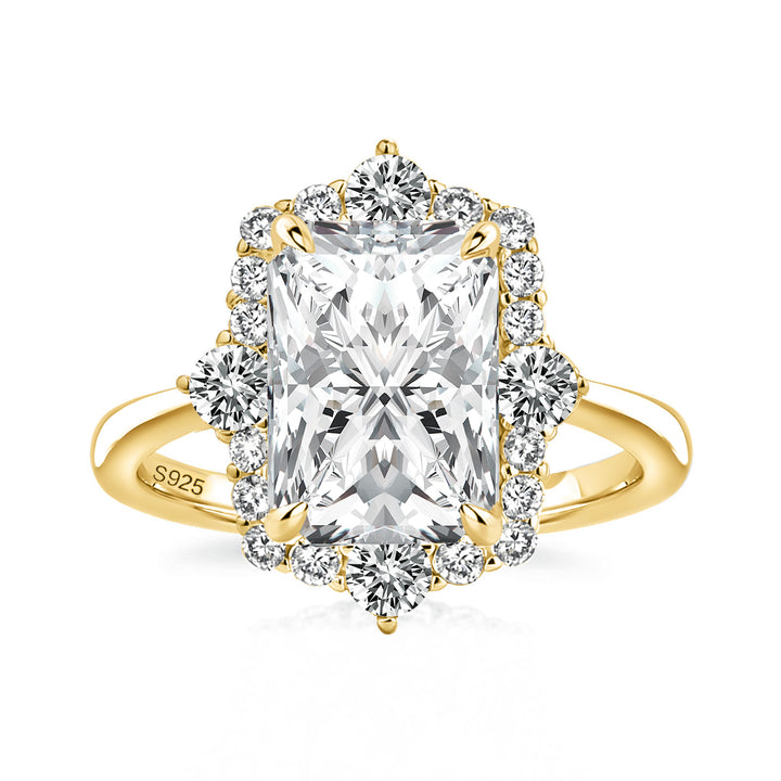 Rodiffy Moissanite 3.0Ct Yellow Gold Halo Radiant Cut Engagement Ring