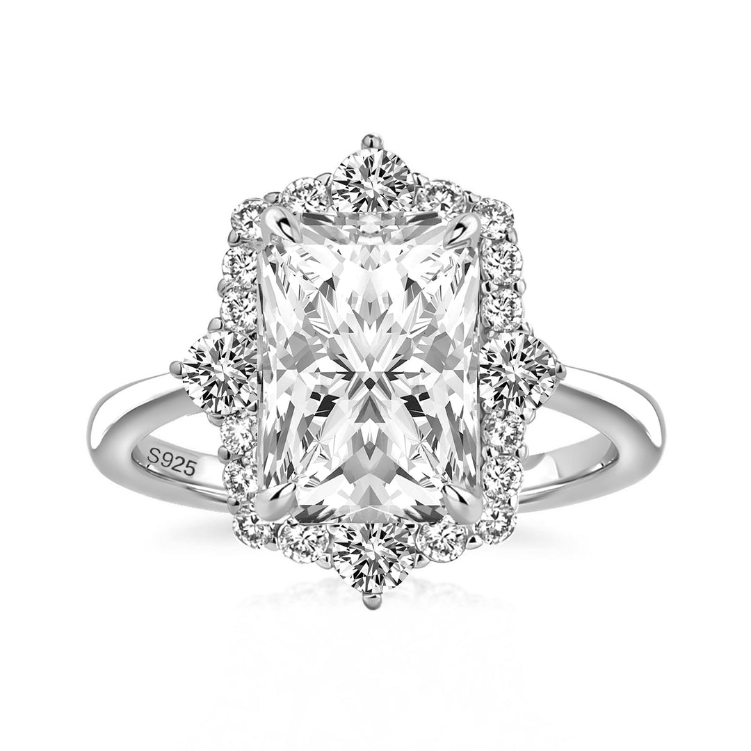 Rodiffy Moissanite 3.0Ct White Gold Halo Radiant Cut Engagement Ring